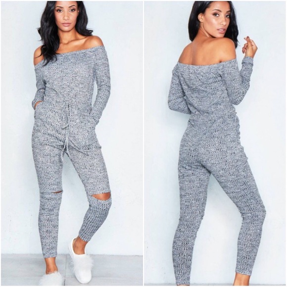 🆕Molly Ribbed Bardot Jumpsuit in Gray - Picture 5 of 6